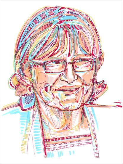 portrait in marker on paper of a woman with glasses