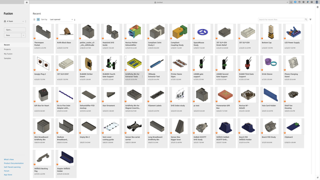 A screen capture of a page showing 50 3D models.  Each has a thumbnail, a title, and a date.