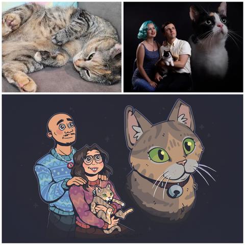 Cute cat photo and family photo drawing