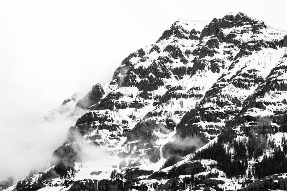 Barronette Peak, shrouded in fog.