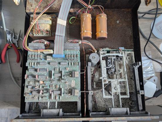 Commodore 4040 disk drive with two 5 and a quarter inch floppy disk drives.  The two disk drives will need some work as it has been in a barn for a while - I will concentrate on cleaning and making sure that the heads move smoothly before I power it on.