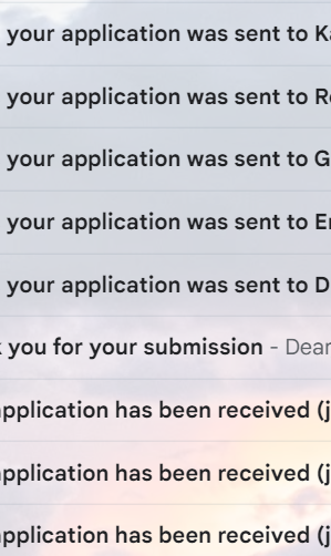 Screenshot showing a large amount of job applications applied to.