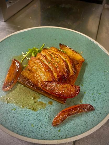 Pork Belly, caramelised apples, beef dripping toast
