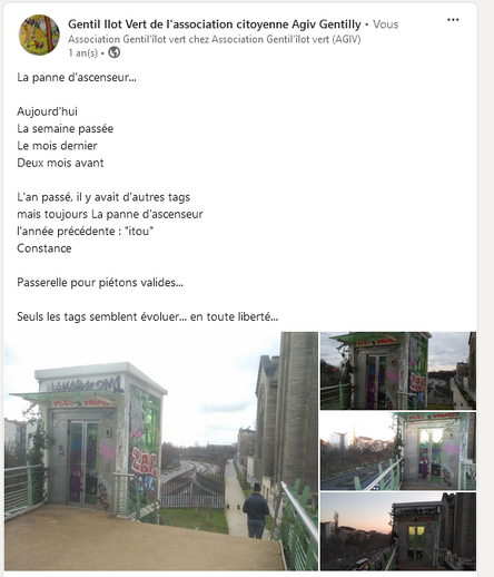 descriptif de la panne, il y a un an au sujet de 4 ans de panne d'ascenseur :
