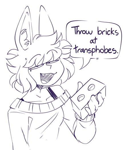 a furry saying "throw bricks at transphobes"