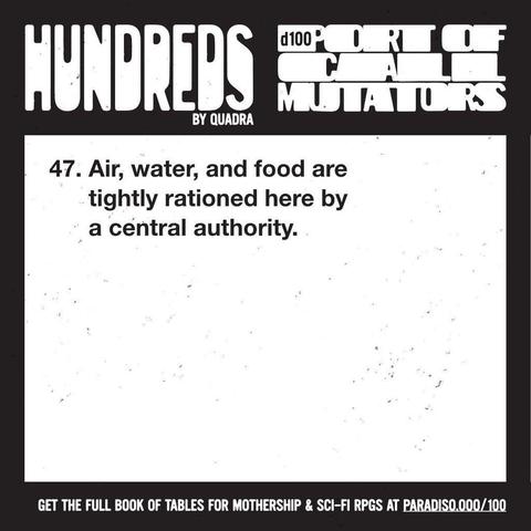 47. Air, water, and food are tightly rationed here by a central authority.
