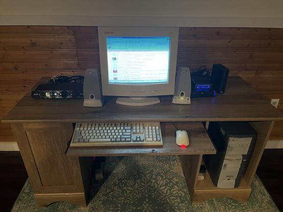 My Computer desk with my gaming PCs (Windows 11/Windows 98)