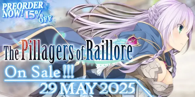 Image promotionnelle annonçant l'arrivée de "The Pillagers of Raillore". Nous avons une date de sortie au 29 mai 2025 et un "preorder now 15% OFF". En fond, le personnage Blandora.