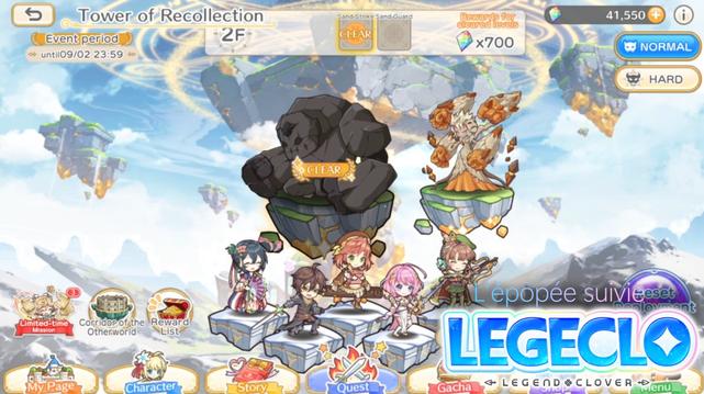 Menu de la "Tower of Recollection" de Legeclo.
En bas à droite, le logo Legeclo avec le sous-titre "L'épopée suivie".