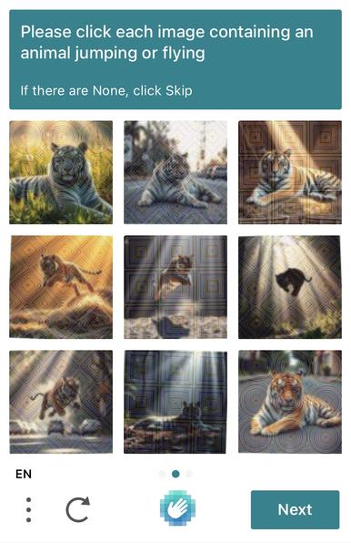 Another captcha prompt once again asking the user to select images of flying cats