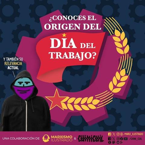 Un gráfico con fondo azul oscuro ¿conoces los origenes del dia del trabajo?