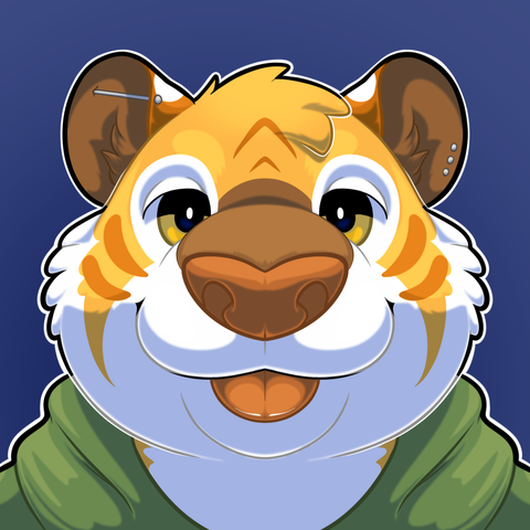 An orange tiger with their tongue out
