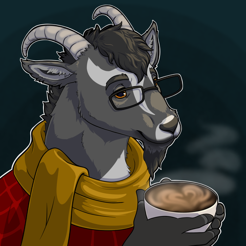 Anthro goat holding a latte with a heart drawn in it