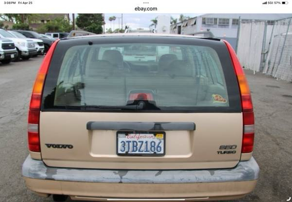 Photo from Craigslist of the rear end of a Champagne Metallic 1996 Volvo 850 Turbo station wagon for sale in Fullerton, California.