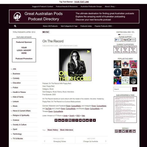 On The Record With Poppy Reid
Screenshot of the podcast listing on the Great Australian Pods website