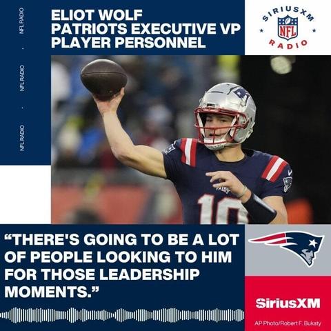 Patriots EVP Eliot Wolf says he wants to see Drake Maye take a step forward in his leadership role, he told @SiriusXMNFL
 
“I think one area I know he’s going to take a step forward and has already is in his leadership."