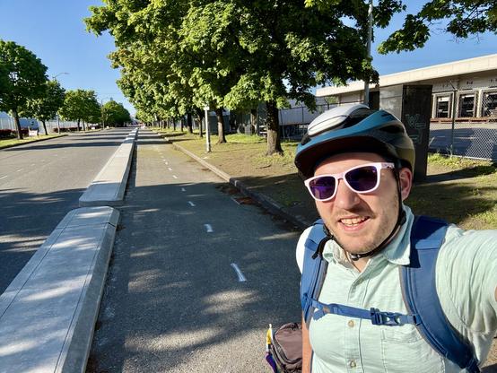 Selfie in a 2-way concrete curb protected bike lane under construction