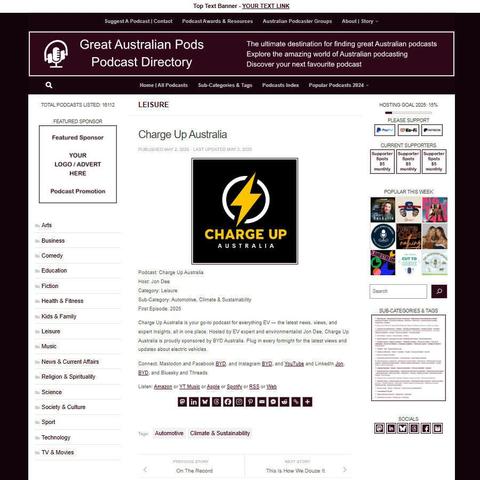 Charge Up Australia
Screenshot of the podcast listing on the Great Australian Pods website