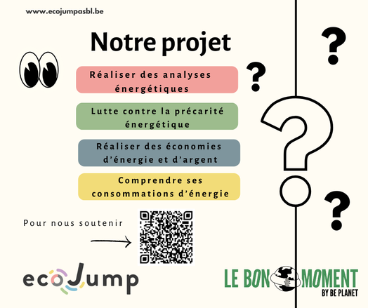 Affiche du projet Ecojump:
- Réaliser des analyses énergétique
- Lutte contre la précarité énergétique
- Réaliser des économies d'énergie et d'argent
- Comprendre ses consommations d'énergie