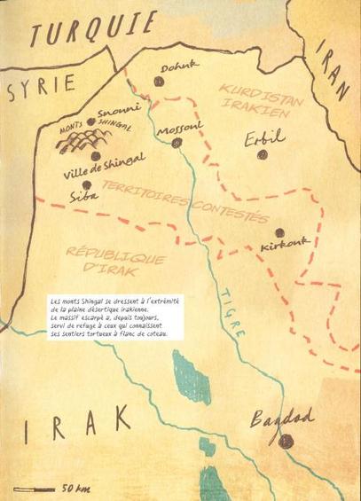 Planche du roman graphique de Tore Rorbaek et Mikkel Sommer, Shingal. Carte des monts Shengal