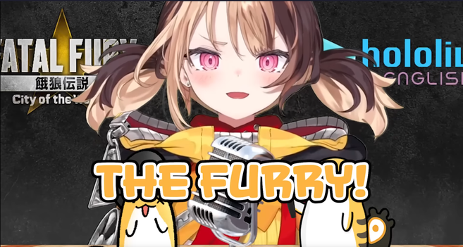 Gigi Murin from Hololive English Justice with the text "THE FURRY" overlaid on the screen