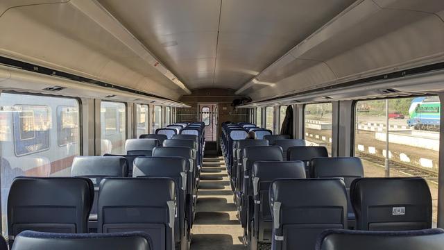 Interior of comfortable plain coach RIC carriages visibly bought from DB.