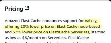 Message sur l'interface AWS indiquant une réduction de coût de 20 à 33% pour remplacer Redis par Valkey.