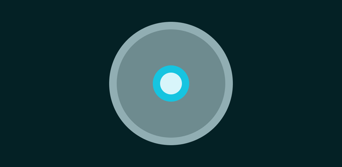 Abstract image of concentric circles, varying shades of grey and teal against a dark background