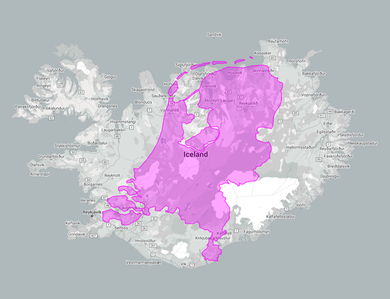 A comparative map showing that the area of Iceland is not very much larger than the Netherlands.