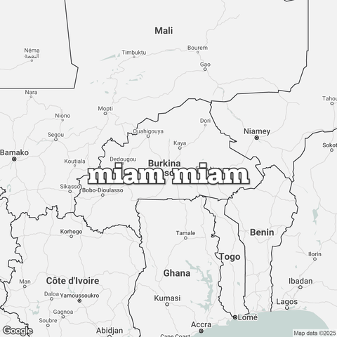 Map of Burkina Faso overlaid with "miam miam".