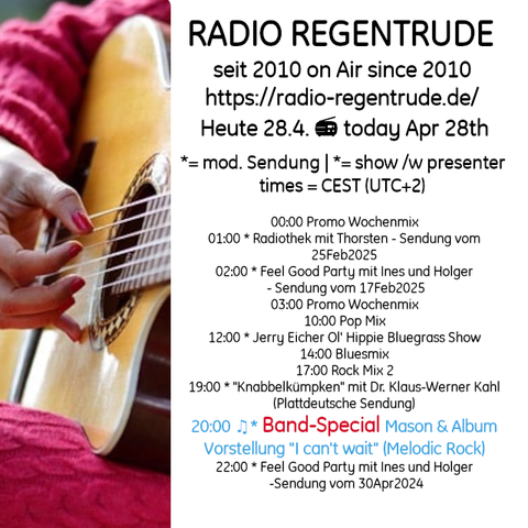 🇩🇪 Plakat mit den heutigen Radiosendungen. Bild (ohne Text): Pixabay, kein Bildquellennachweis erforderlich.

🇬🇧 Poster with details of today's radio shows. Image (without text): Pixabay, no image creds needed.