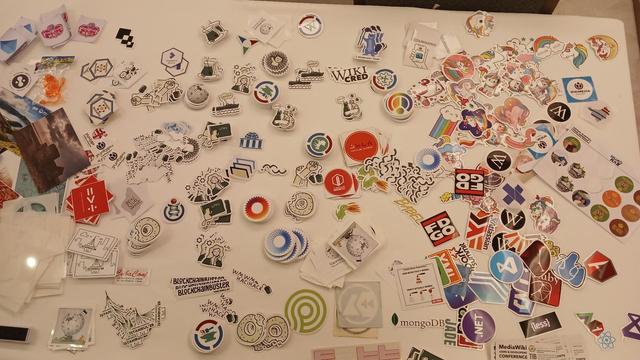 Photo of stickers at Wikimedia Hackathon 2025