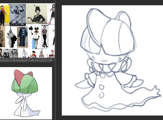 a sketch of the pokemon ralts as a pierrot mime