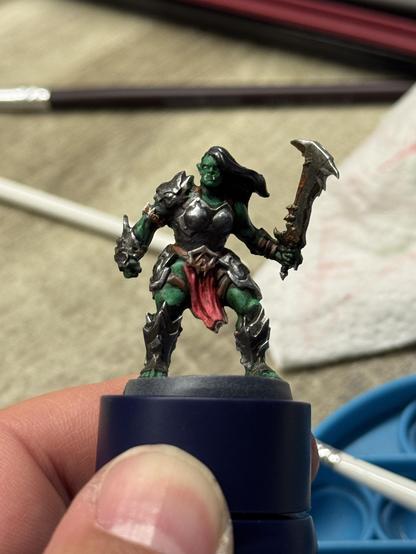 The orc warrior of heroquest. It is shown from the front before a little bit more of detail were added. It is a work in progress.