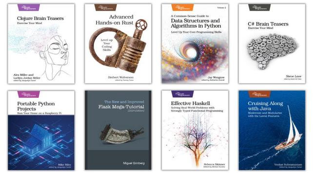 8 book covers from PragProg