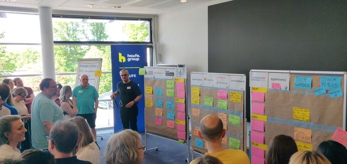 lots if stickies, michael facilitating and a glowing haufe group pixlip in the background.