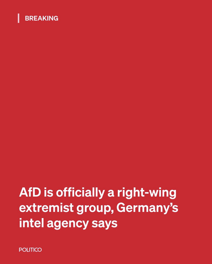 BREAKING: Germany's domestic intelligence agency has officially classified the far-right Alternative for Germany (AfD) party as a "proven right-wing extremist organization," marking the most serious step yet in Berlin's efforts to contain the rising political force. The move, announced today by the Federal Office for the Protection of the Constitution (BfV), means that the AfD is no longer merely under suspicion. The agency says it now has definitive evidence that the party works against Germany's democratic system.