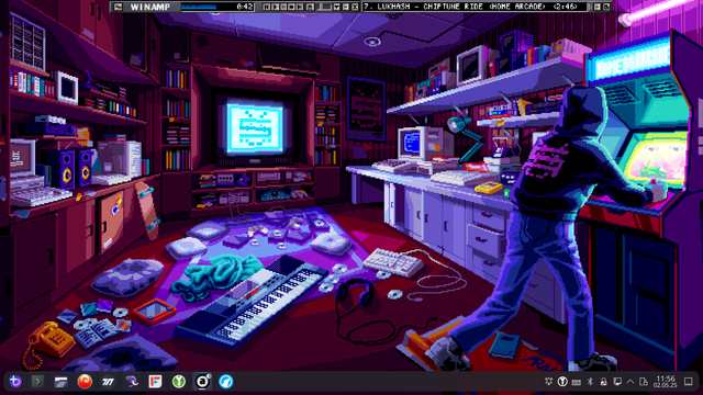 My desktop played the latest lp of Lukhash "Home Arcade" via Audacious on Bazzite linux