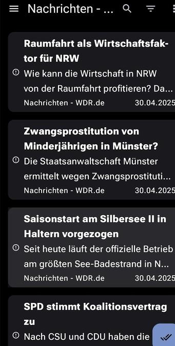 image/jpeg
Screenshot der Nachrichten app Feeder aus dem F-Droid Store mit Schlagzeilen vom 30.04.2025.