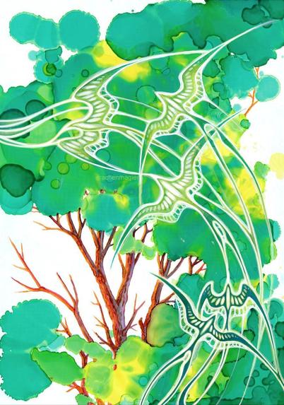 Painted birds and trees