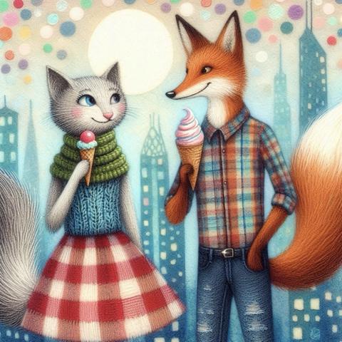 KI-Bild (DALL•E3):

Katz und Fritz in Eislaune. Sie kommen mir schleckend und gut gelaunt entgegen.