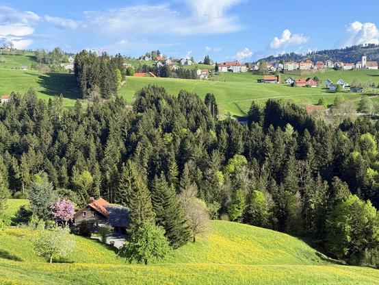 landschaft mit bauernhäusern und eine kleinen dorf
