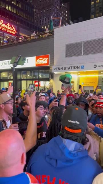Knicks fans chanting "We want Boston" in front of MSG