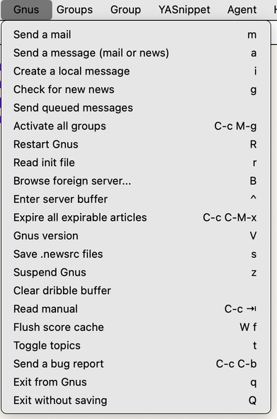 Gnus "Gnus" menu