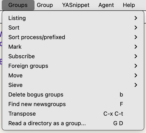 Gnus "Groups" menu