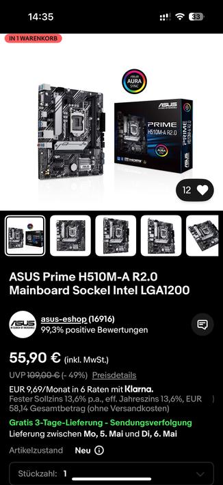 Angebote bei ebay: ASUS Prime H510M-A.