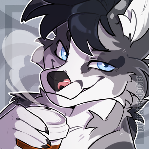 Digital art of a furry character holding a warm cup of coffee, and making eye contact with the viewer with a smug expression.

Artwork by, CaffeinatedCultist