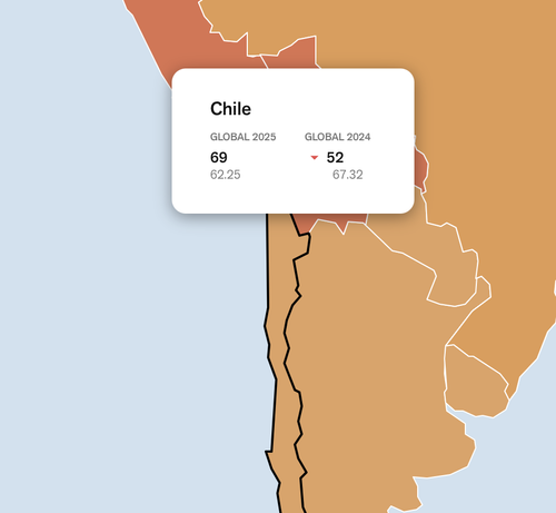 map showing drop in journalistic safety drop in Chile.
