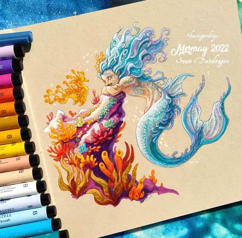 Mermay 2022
A blue mermaid and her seahorse friend.