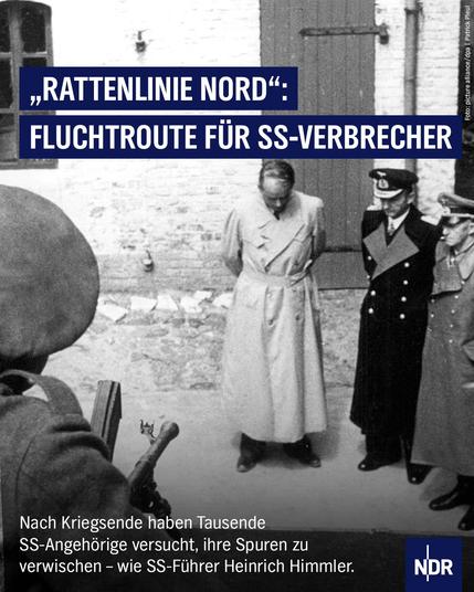 NS-Rüstungsminister Albert Speer, Großadmiral Karl Dönitz und Generaloberst Alfred Jodl steht, bewacht durch britische Soldaten, auf einem Hof.